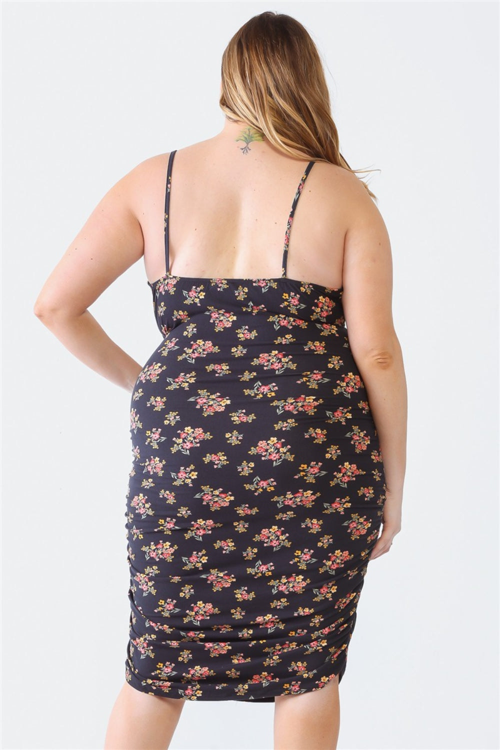 Plus Ruched Floral Square Neck Cami Dress
