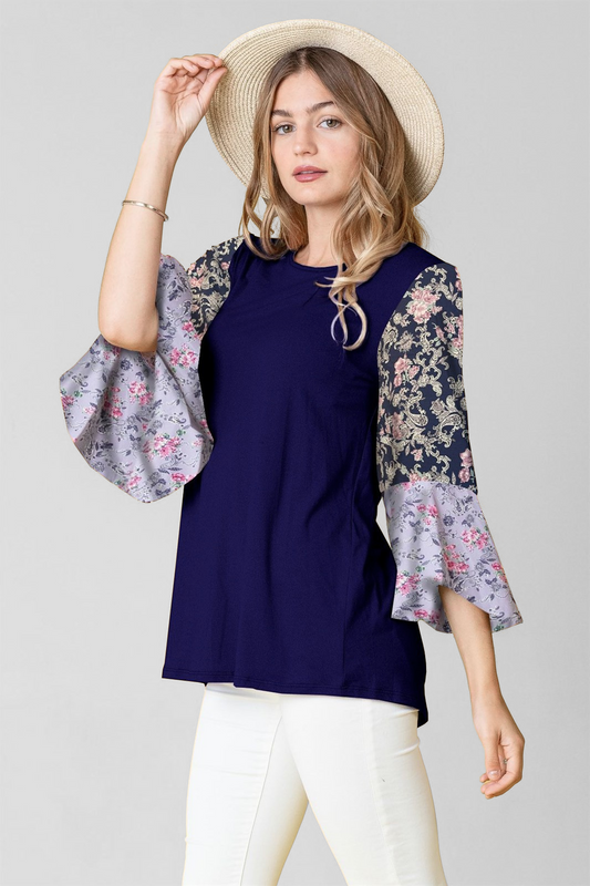 Boho Floral Ruffle Tiered Sleeve Tunic Top