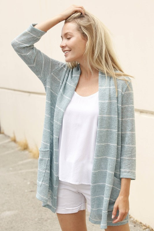 Plus Spring Stripe Cardigan With Pocket