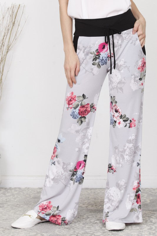 Plus Floral Drawstring Pants With Pockets