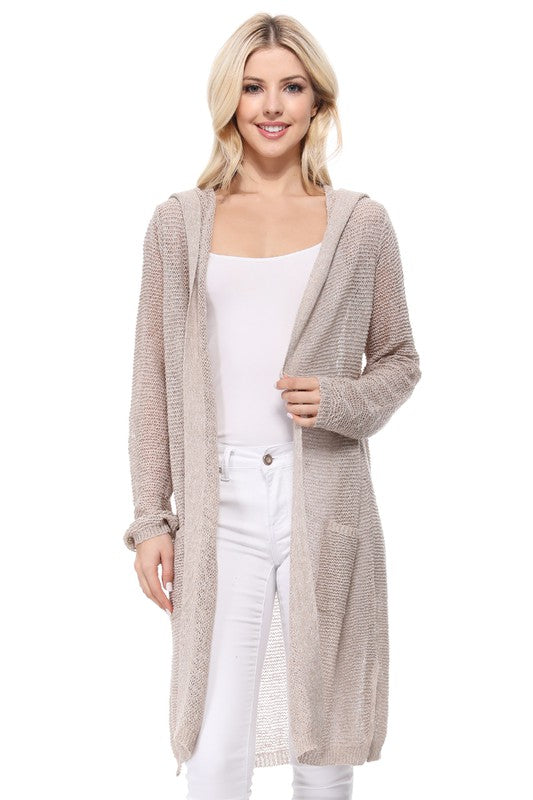 Open Stitch Hoodie Long Cardigan