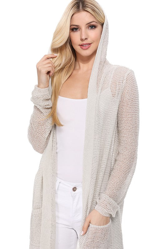 Open Stitch Hoodie Long Cardigan