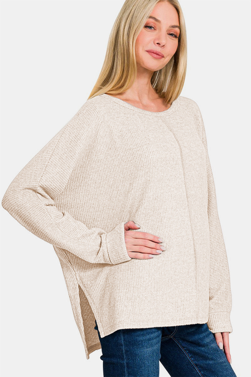 Ribbed Center Seam Dolman Sleeve Top