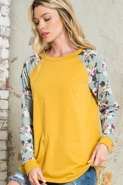 Plus Terry Floral Raglan Sleeve Top