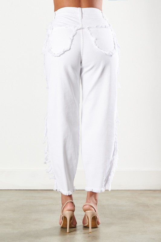 White Side Frayed Slouchy Jeans