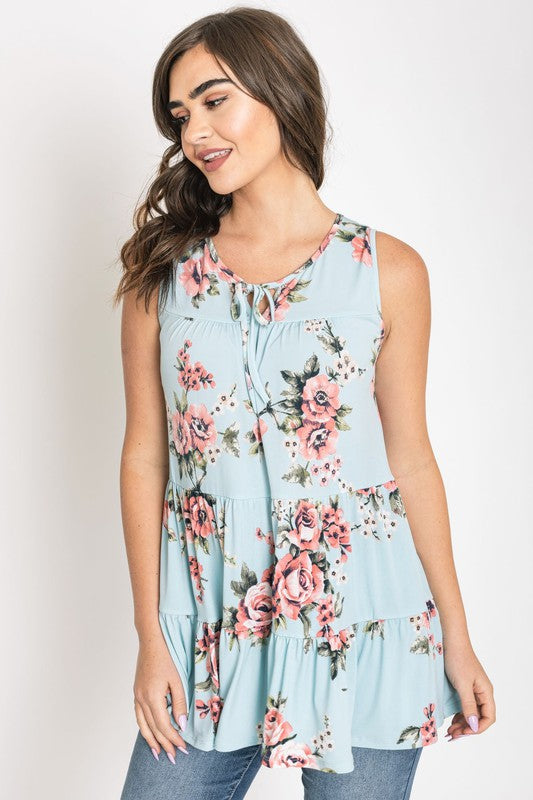 Floral Sleeveless Tiered Tunic