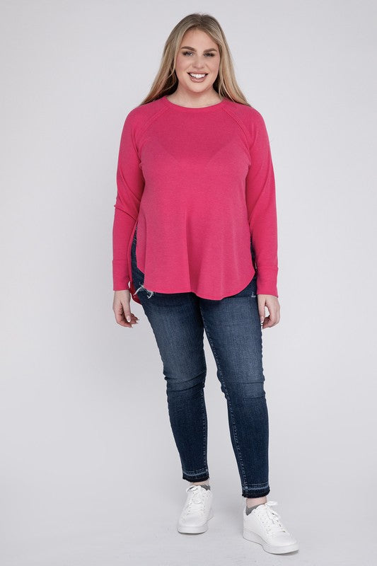 Plus Melange Baby Waffle Long Sleeve Top