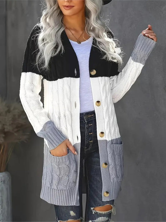 Cable Knit Button Cardigan with Pockets