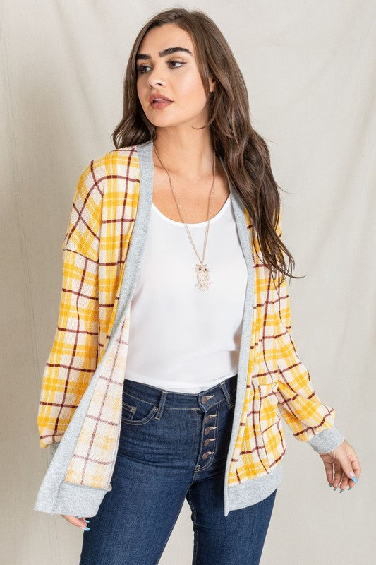 Plaid Slouchy Open Front Cardigan