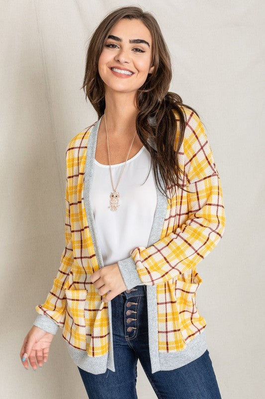 Plaid Slouchy Open Front Cardigan