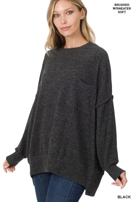 Brushed Melange Drop Shoulder Oversized Sweater