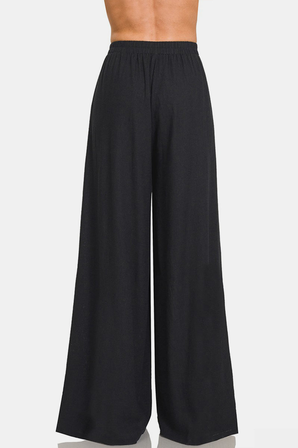 Woven Pleated Linen Blend Wide Leg Pants