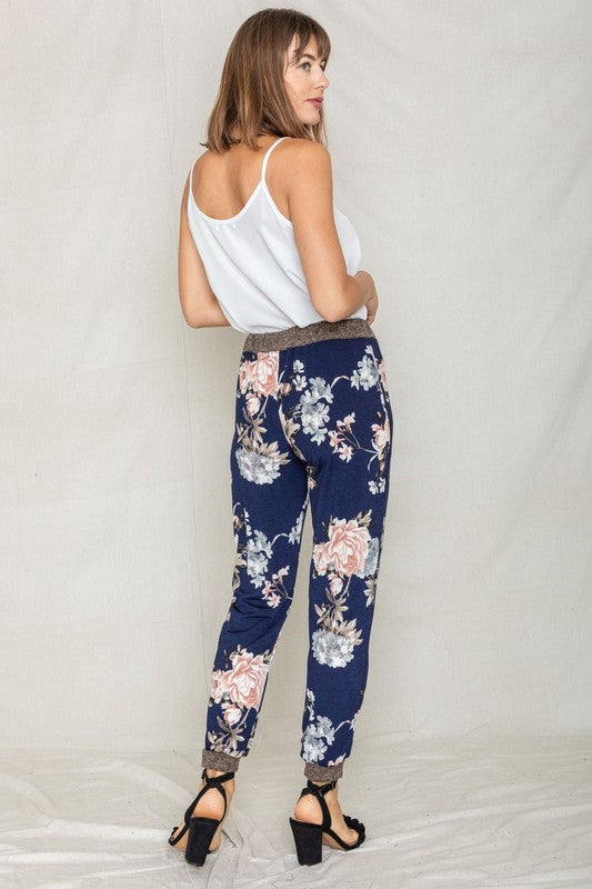 Navy Rose Floral Pull On Jogger