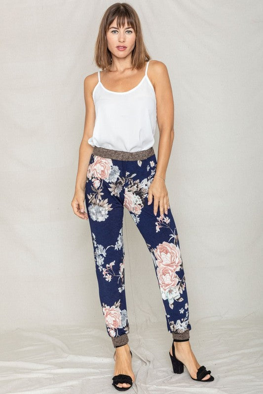 Plus Navy Rose Floral Pull On Jogger