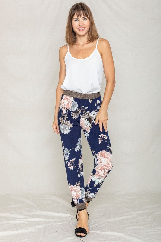 Plus Navy Rose Floral Pull On Jogger
