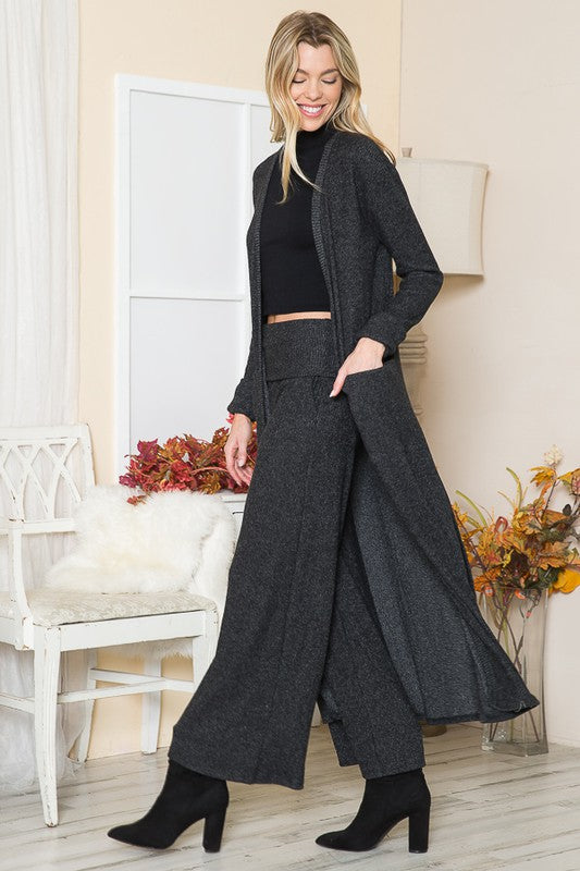 Rib Brushed Wide Leg Pants with Pockets