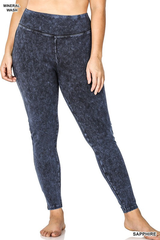 Plus Mineral Washed Wide Waistband Yoga Leggings