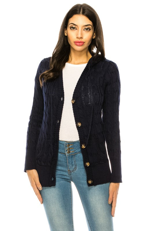 Plus Cable Knit Hooded Cardigan
