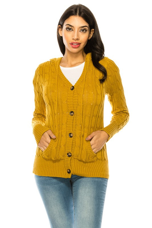 Plus Cable Knit Hooded Cardigan