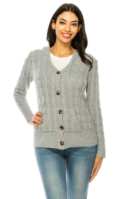Cable Knit Hooded Cardigan
