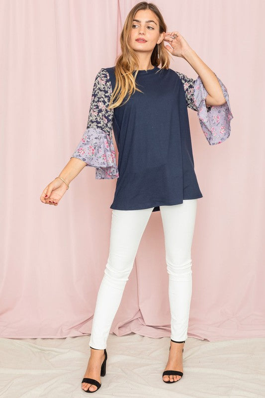 Plus Boho Floral Ruffle Tiered Sleeve Tunic Top