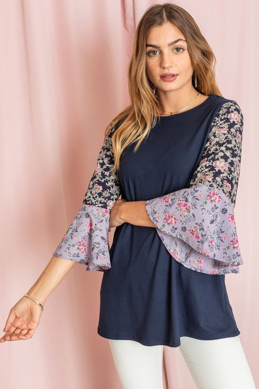 Plus Boho Floral Ruffle Tiered Sleeve Tunic Top