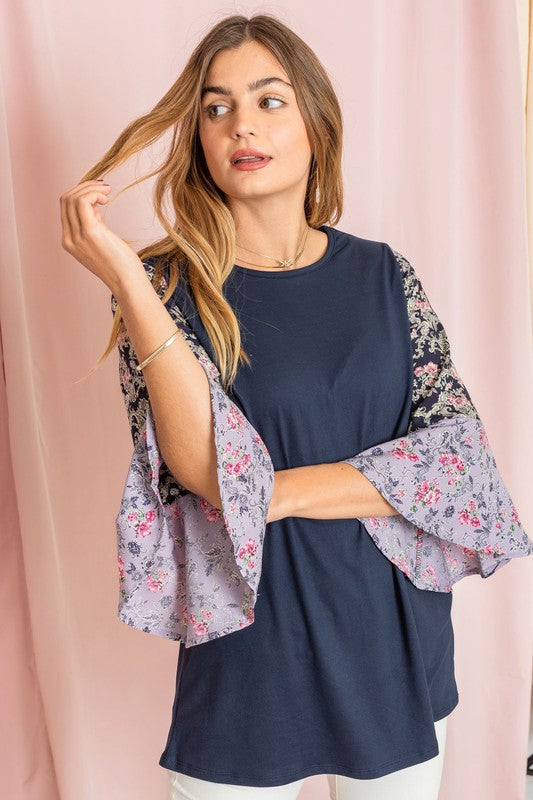 Plus Boho Floral Ruffle Tiered Sleeve Tunic Top