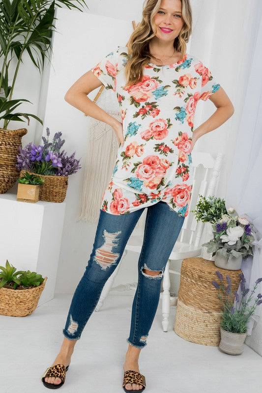 Floral Front Twist Tunic Top