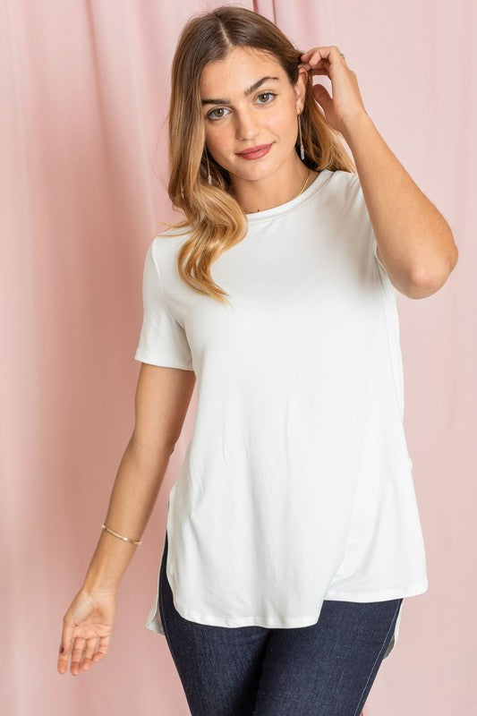 Plus Solid Side Slit High Low Tunic