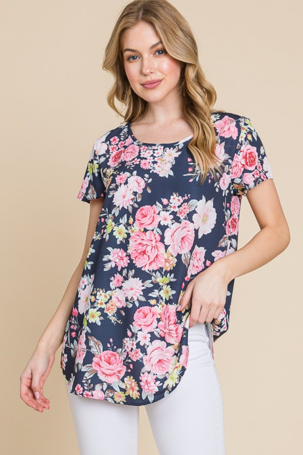 Floral Round Neck Short Sleeve Top