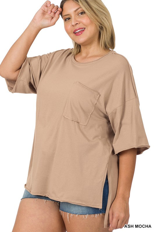 Plus Raw Edge High-Low Hem Box Top