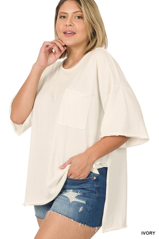 Plus Raw Edge High-Low Hem Box Top