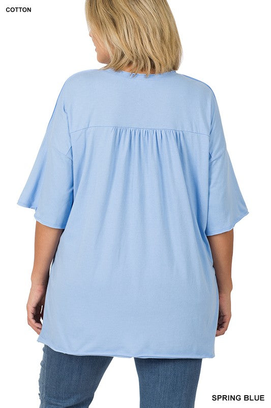 Plus Raw Edge High-Low Hem Box Top