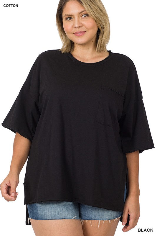 Plus Raw Edge High-Low Hem Box Top