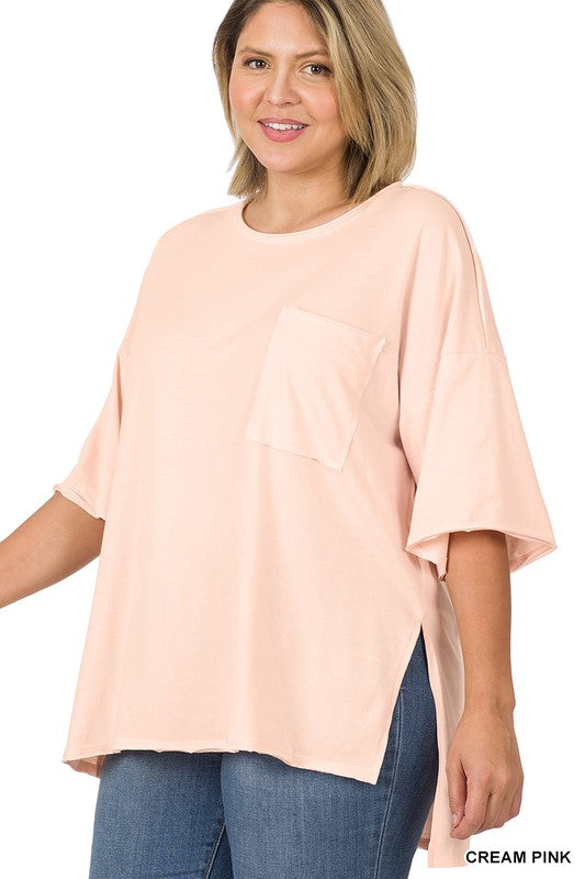 Plus Raw Edge High-Low Hem Box Top