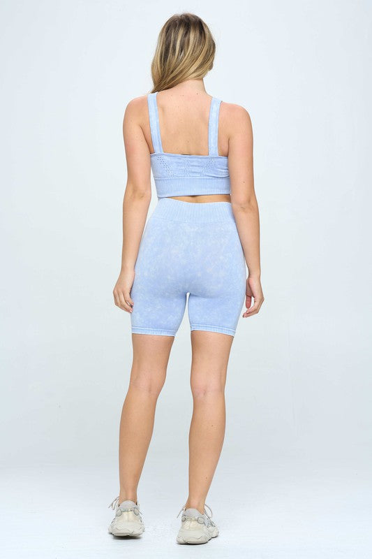 Seamless Mineral Washed Biker Shorts Set