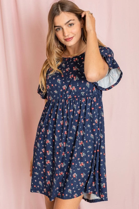 Plus Floral Ruffle Sleeve Babydoll Dress