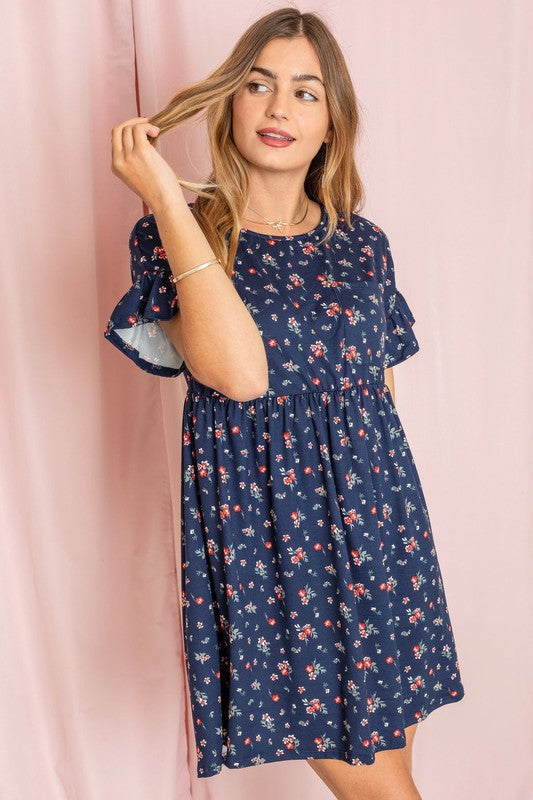 Plus Floral Ruffle Sleeve Babydoll Dress