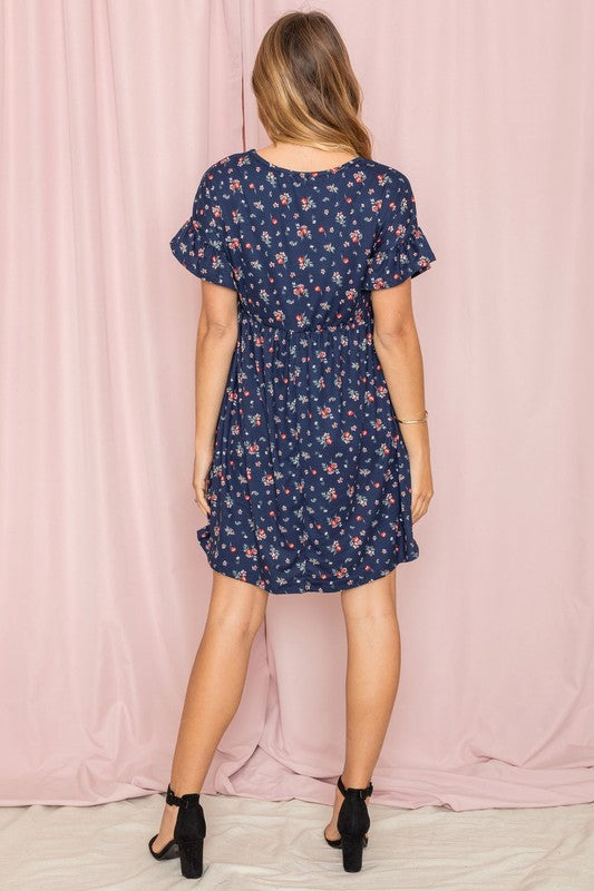 Plus Floral Ruffle Sleeve Babydoll Dress