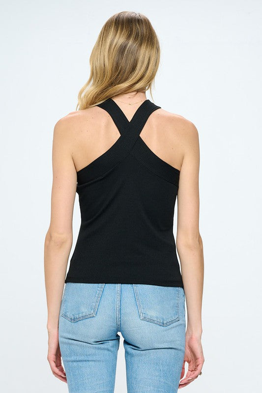 Crisscross Neck Sleeveless Knit Top