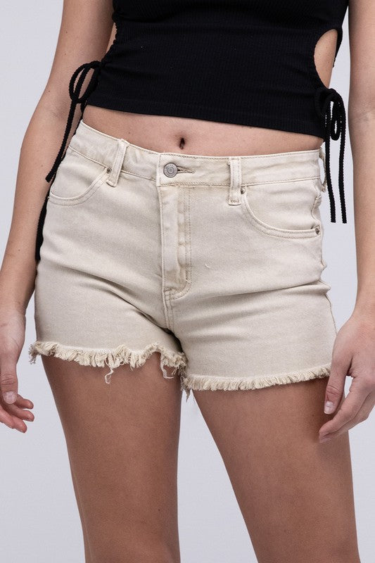 Washed Frayed Cutoff Hem Shorts