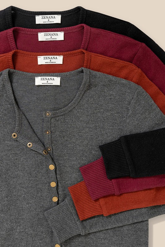 Crew Neck Snap Button Sweater Cardigan