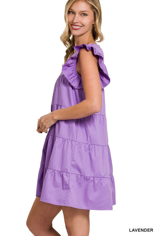 Ruffled Cap Sleeve Babydoll Tiered Mini Dress