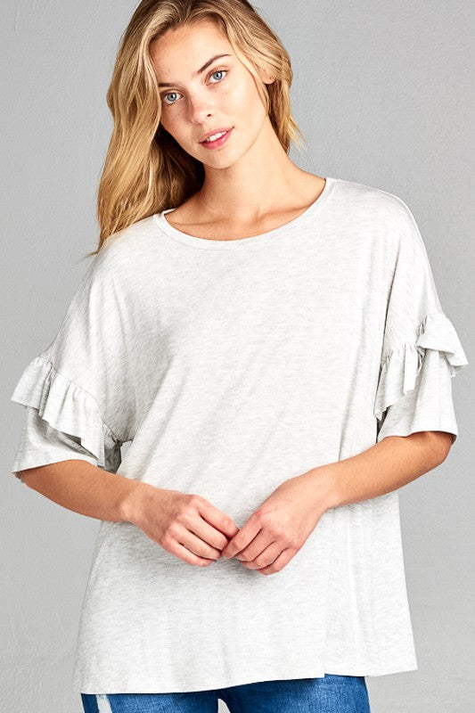 Plus Solid Ruffle Sleeve Everyday Top