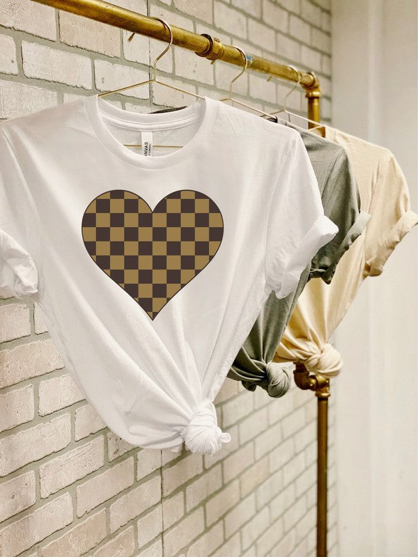 Plus Brown Checkered Heart Crew Neck Tee