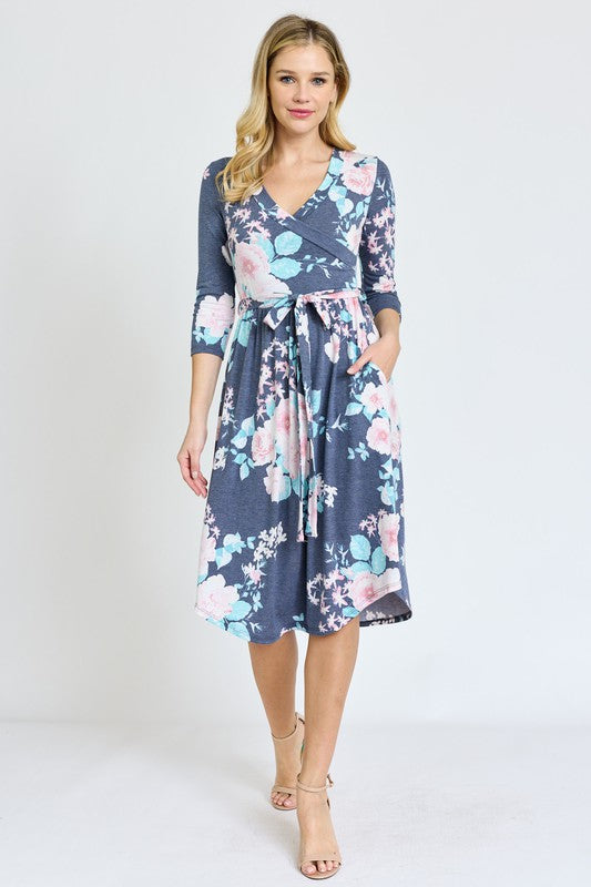 Surplice Sash Midi Dress