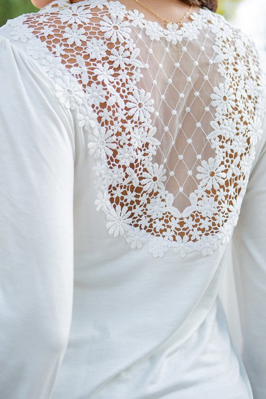 Lace Back Panel Bubble Sleeve Top