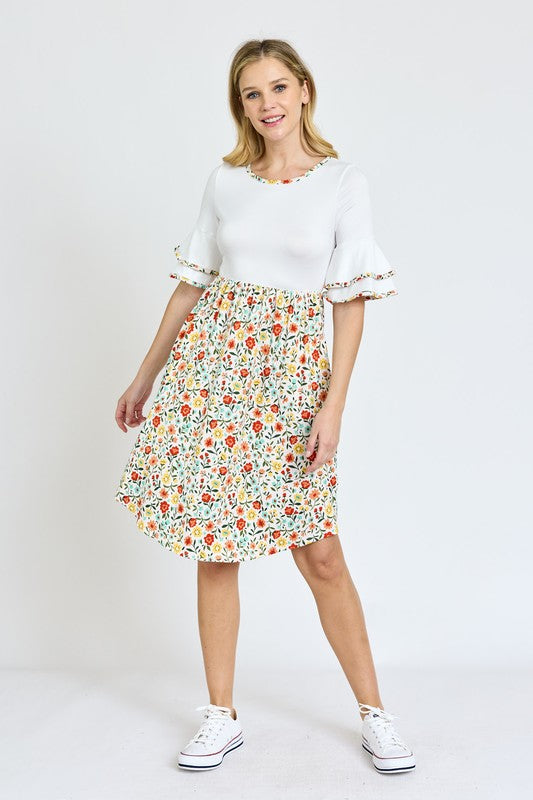 Floral Double Ruffle Sleeve Dress