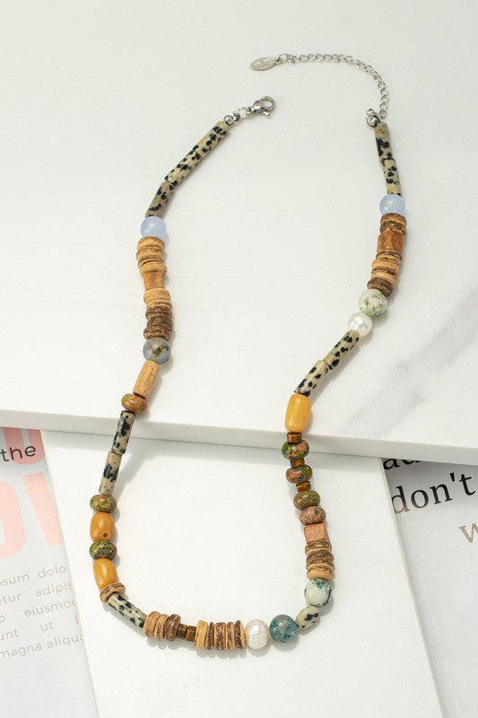 Semi Precious Bead and Wood Necklace