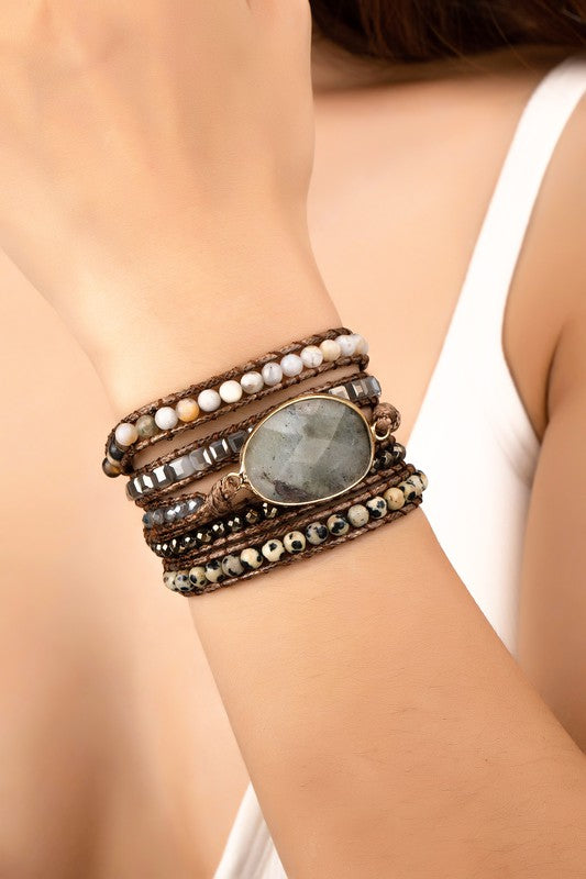 34" Natural Stone Boho Wraparound Bracelet